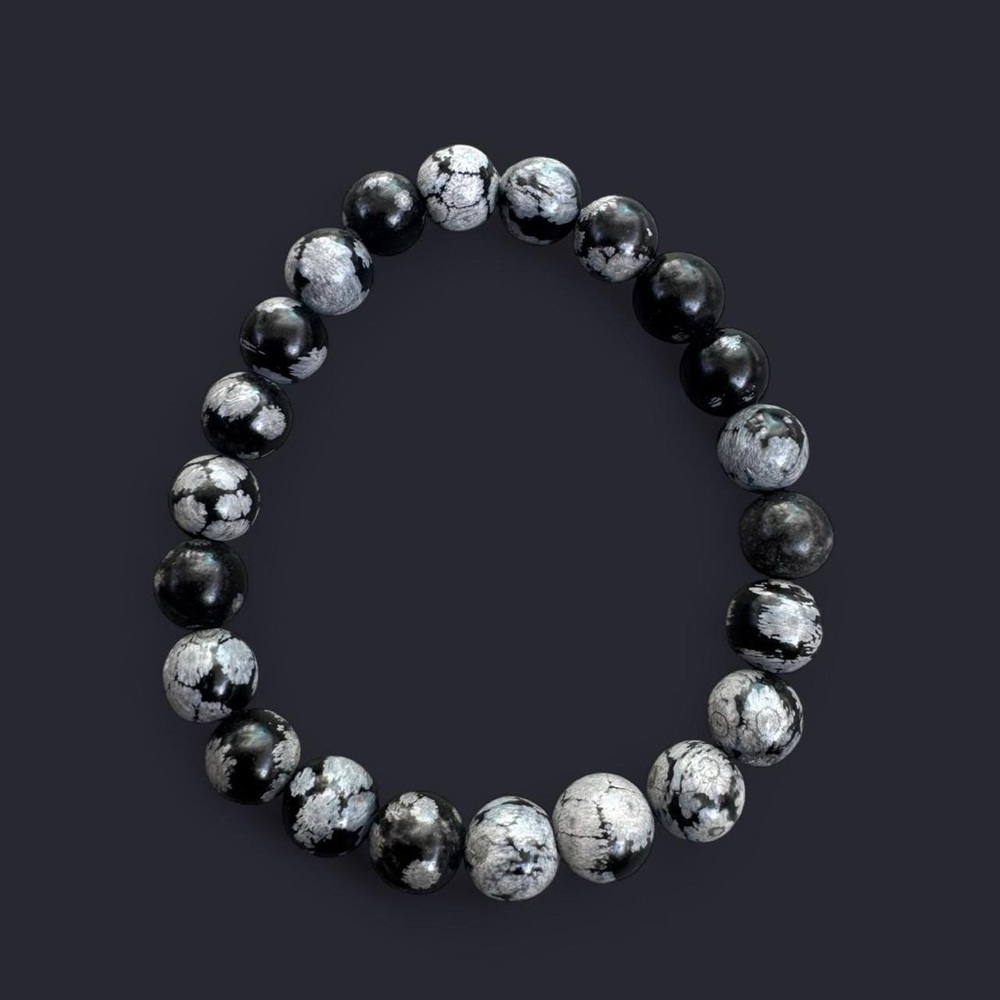 Snowflake Obsidian Gemstone Bead Bracelet